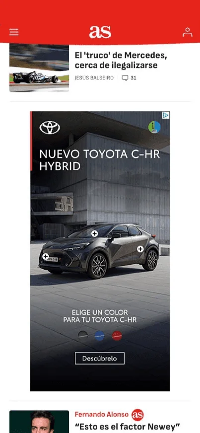 Toyota mobile placement on AS